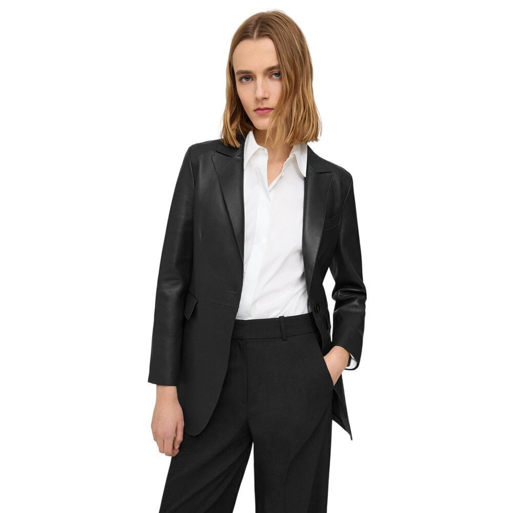 Theory Etiennette Leather Single Breasted Blazer Jacket Edgy Classy Black Size 8